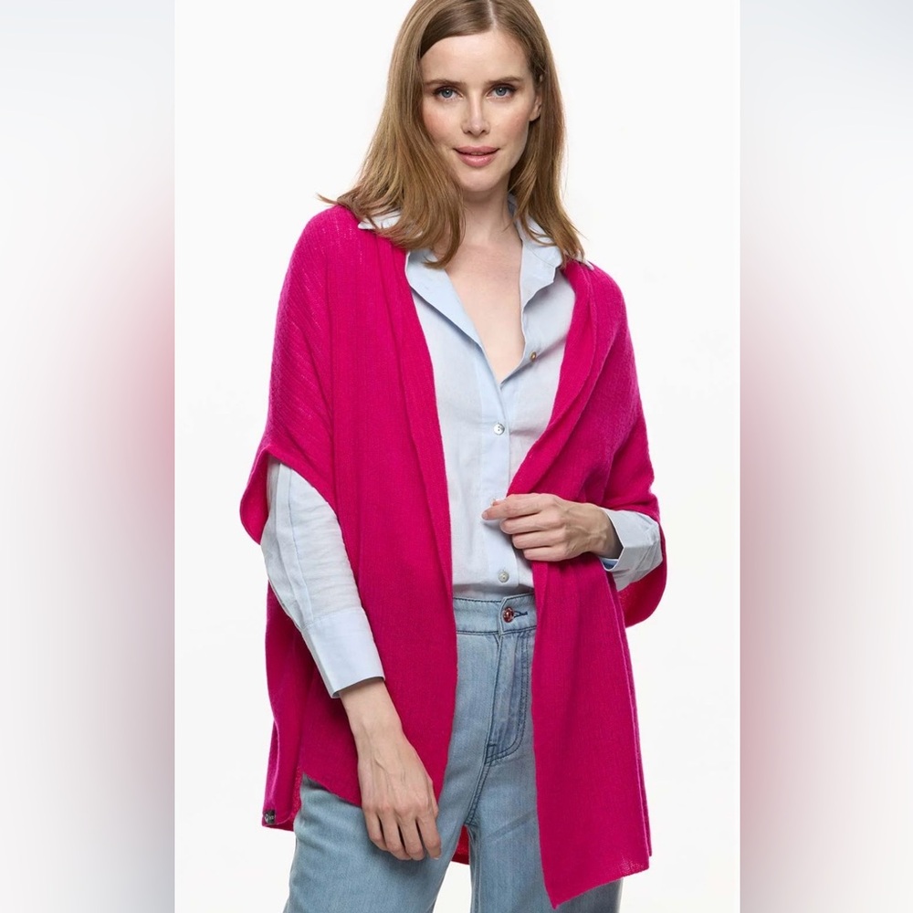 OVCIO Vibrant Pink 100% Cashmere Sleeveless Vest/Cardigan - One Size - EUC